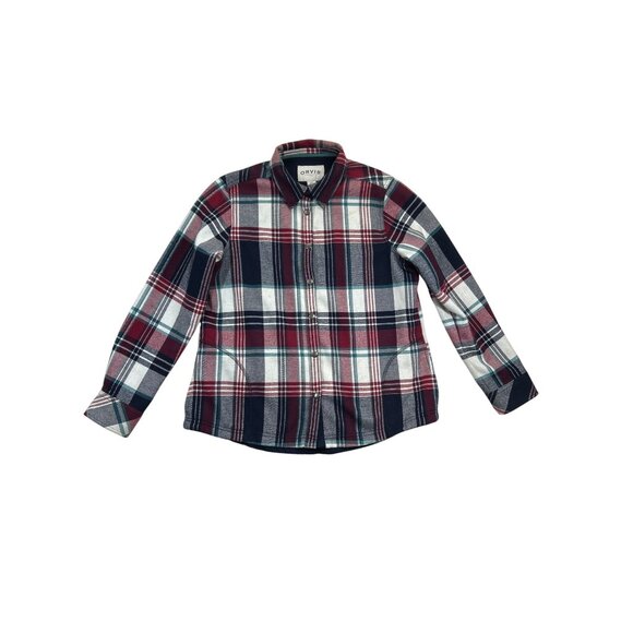 Orvis Flannel Shirt Womens Large Blue Red Plaid Shacket Lined‎ - Picture 1 of 10